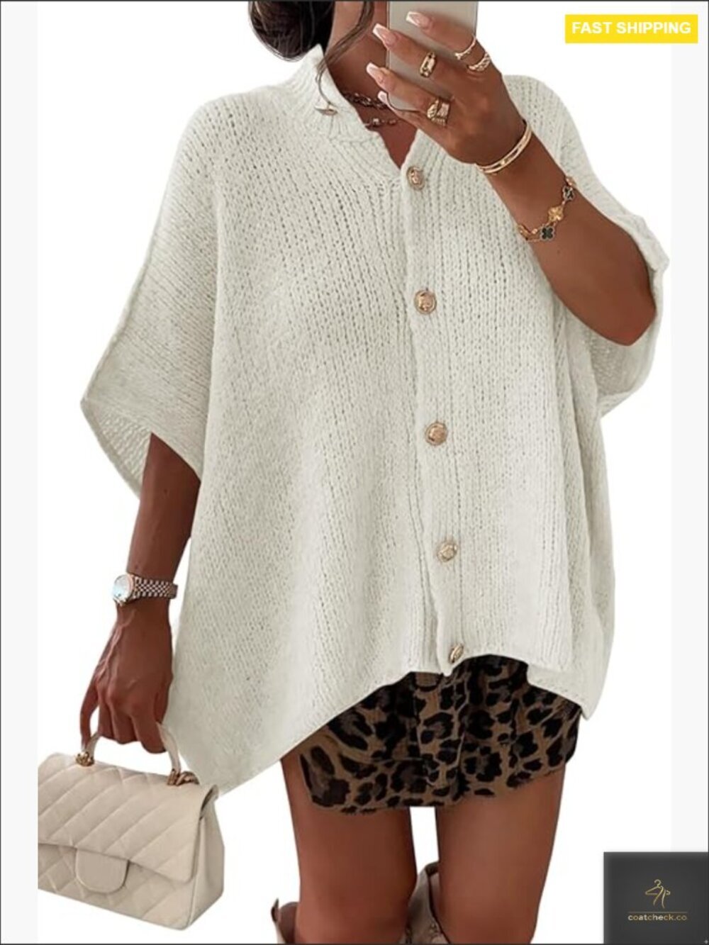 Short Sleeve Button Down Cardigan Sweater Lightweight Knit Oversized Casual
